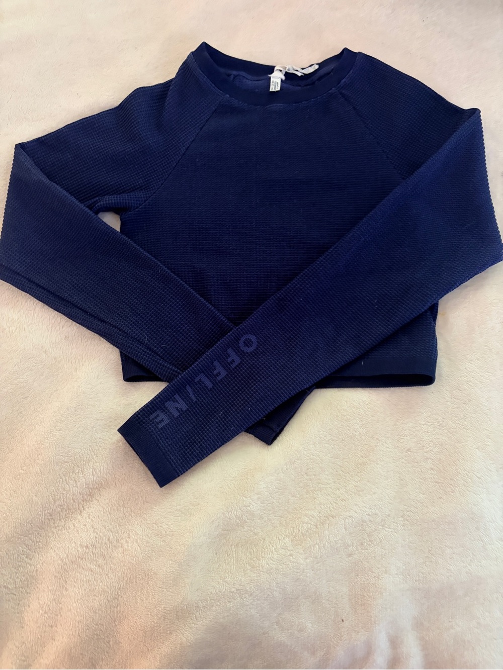 Offline Navy Waffle-Knit Cropped Top
